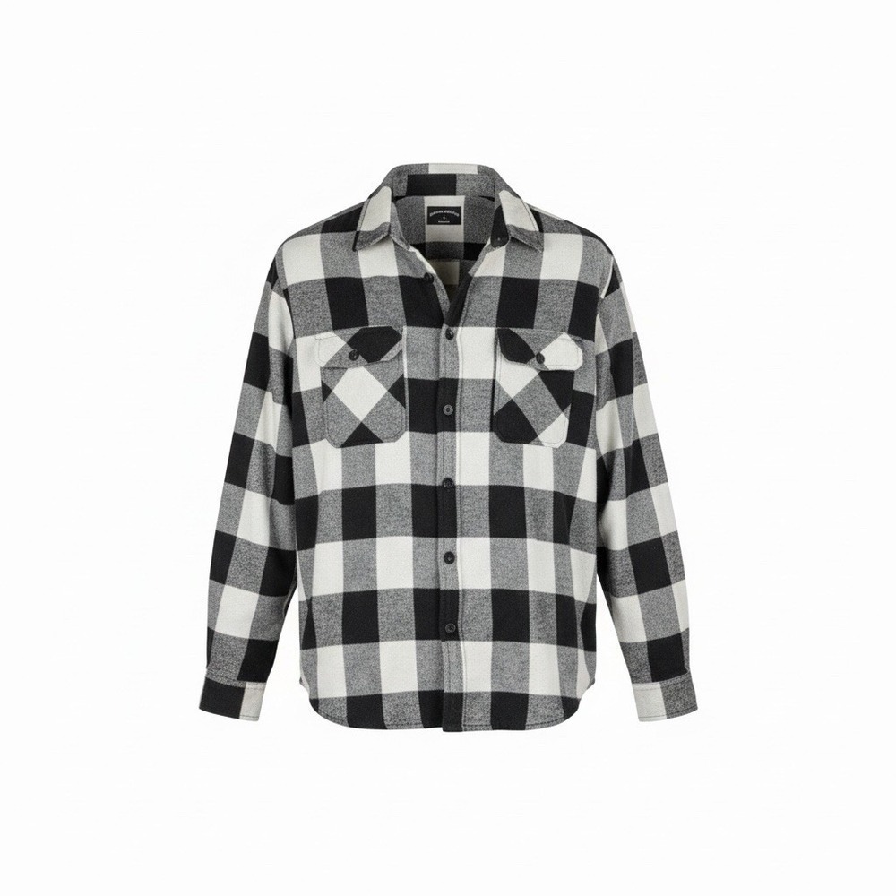 Oakwood Mountain Flannel Shirt Mens Medium Shacket Black plaid HEAVY flap pocket